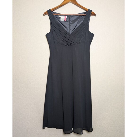 Black Sleeveless Chiffon Midi Dress Size 10 Goth Dark Fairy Romantic Evening LBD - Picture 1 of 7